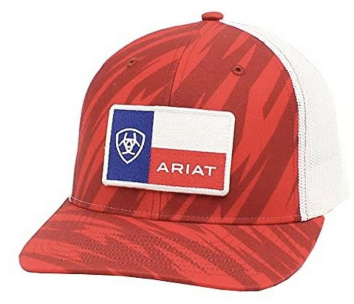 Ariat Men's Baseball Cap Mesh Snap Logo Flag  Snapback Patch Cap Hats - Zig Zag Red - A300017204