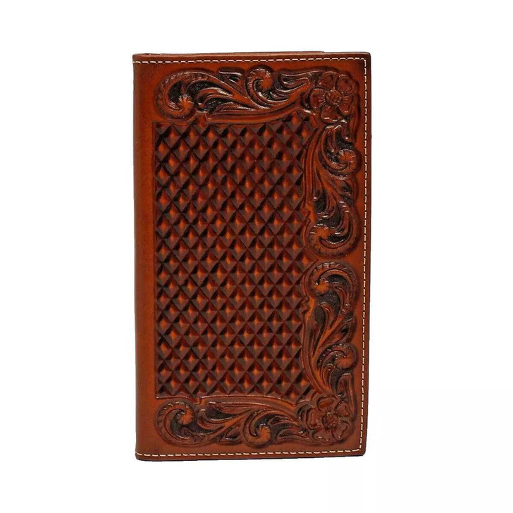 Ariat Men's Rodeo Basket Weave Embossed Tan Wallet Money Clip