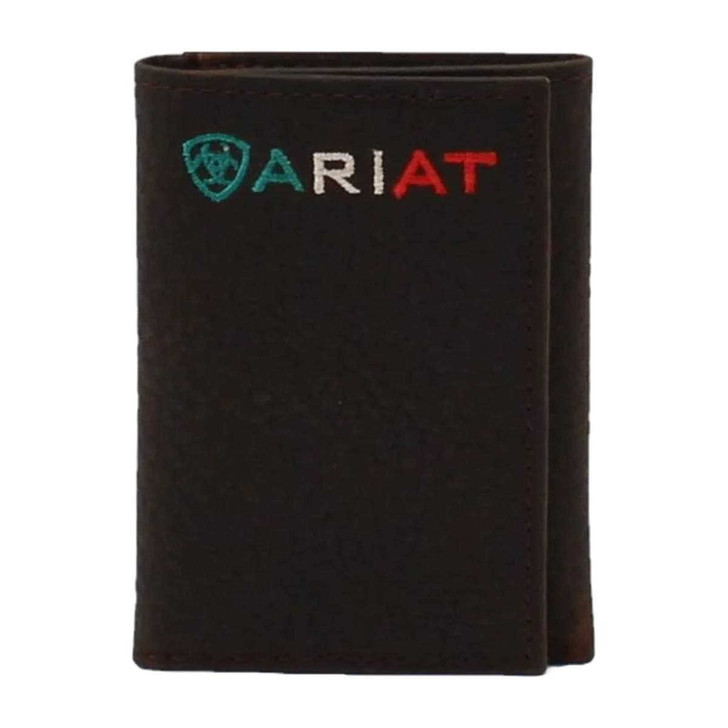 Ariat Men's Trifold Mexico Flag Rowdy Brown Wallet Money Clip