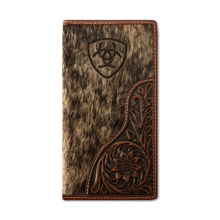 Ariat Men's Laser Etched Shield Brown Wallet Money Clip