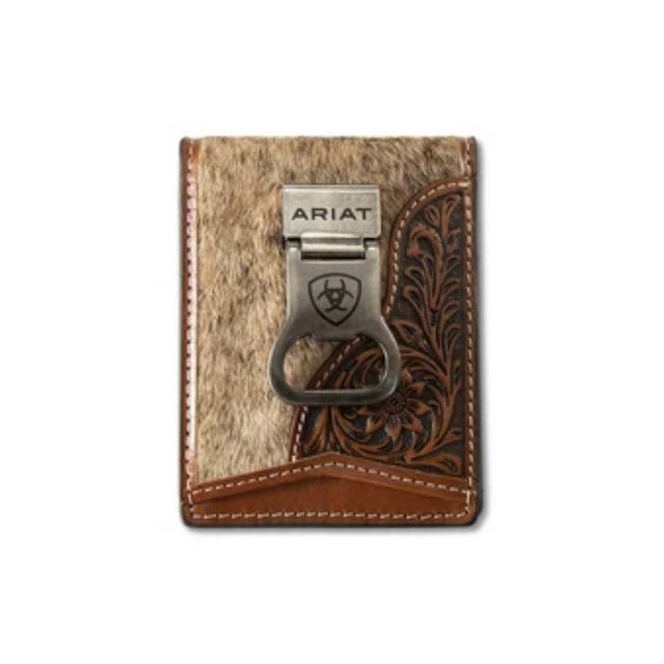 Ariat Men's Etched Shield Brown Wallet Money Clip