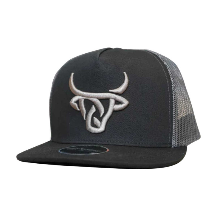 Lost Calf Unisex Gun Metal Flat Black & Grey Mesh Back Snapback Patch Cap Hat