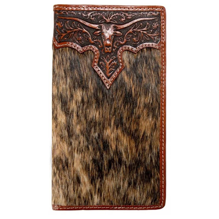 Nocona Men's Rodeo Longhorn Overlay Brown Wallet Money Clip