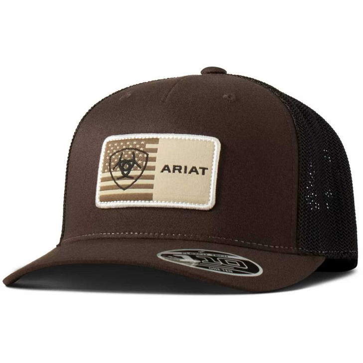 Ariat Unisex American Flag Brown Mesh Back Snapback Patch Cap Hat