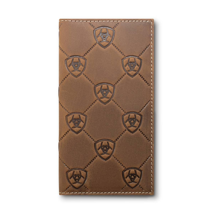 Ariat Men's Shield Embossed Rodeo Medium Brown Wallet Money Clip