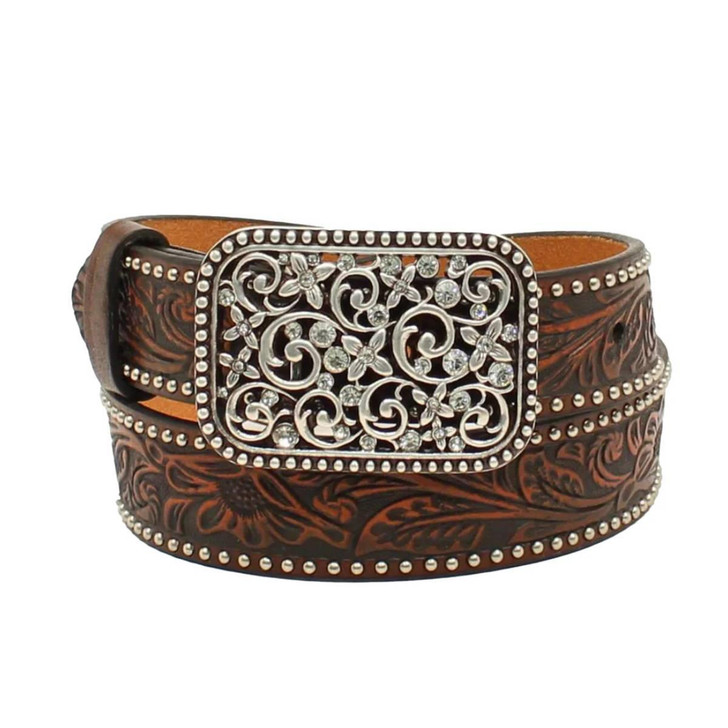 Ariat Girls Floral Embossed Brown Belt