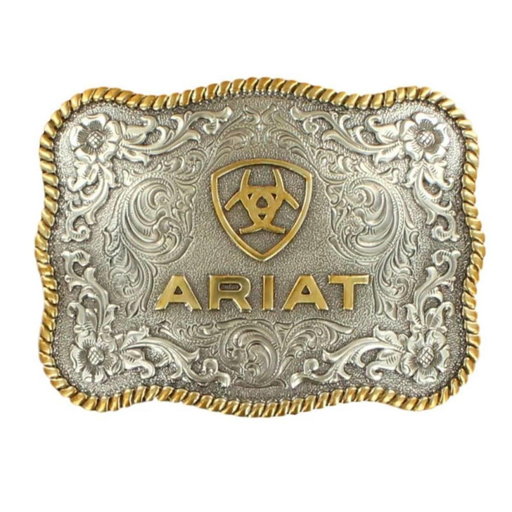 Ariat Unisex Logo Silver & Gold Rope Edge Belt Buckle