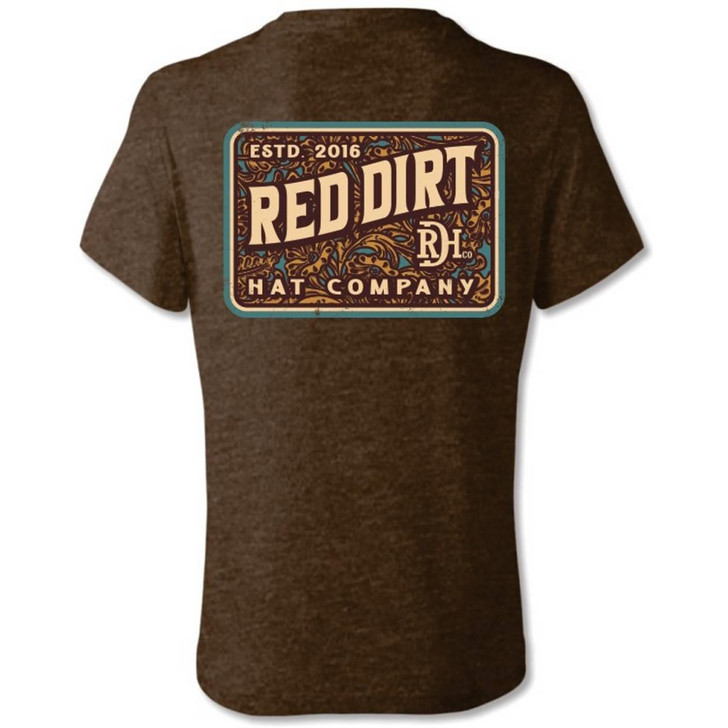 Red Dirt Hat Co. Men's Tooled Leather Brown Short Sleeve T-Shirt Tee