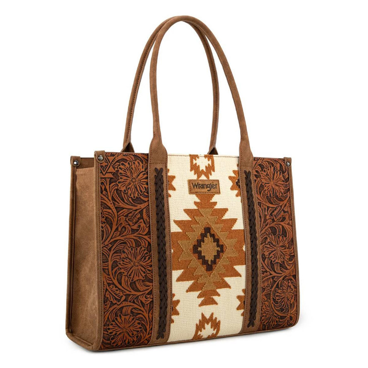 Wrangler Women's Vintage Tooled Aztec Pattern Print Concealed Carry Large Tote Bag
