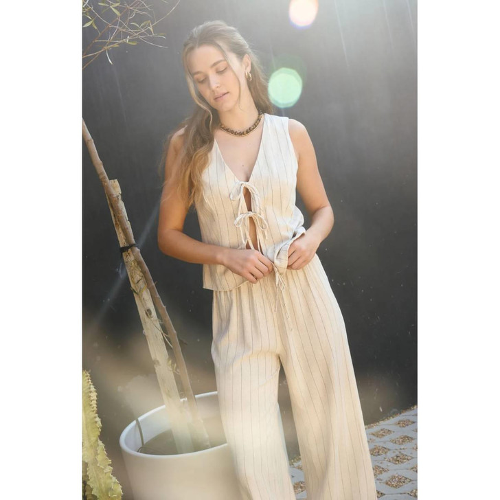 Blu Pepper Women's Pinstripe Double Front Tie Shirt Vest