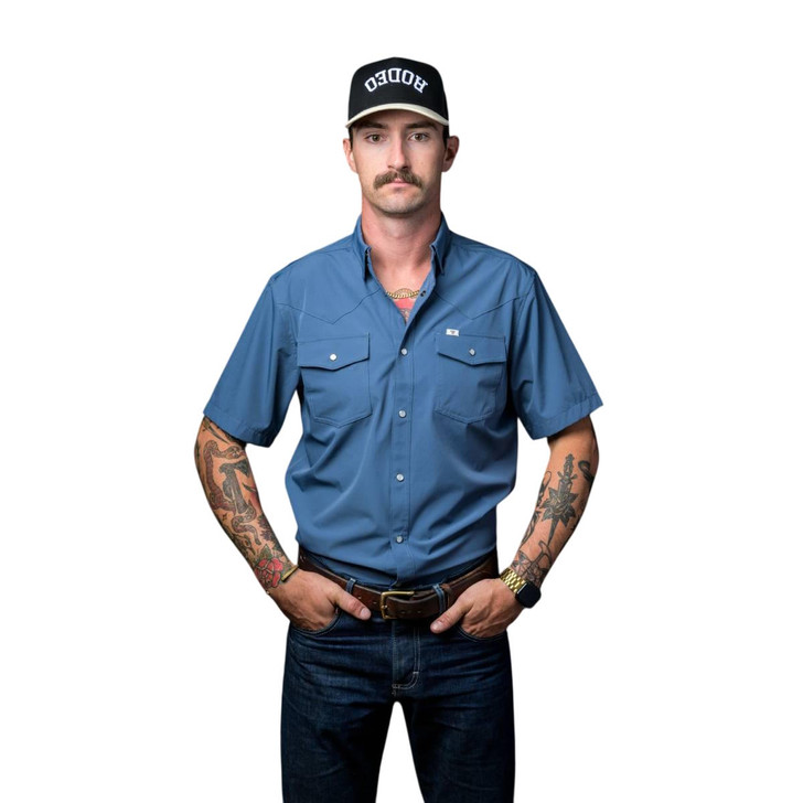 Ferrell Men's Core Blue Short Sleeve Snap Shirt