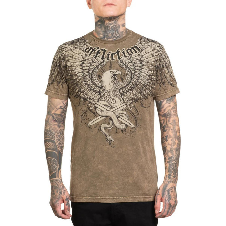 Affliction Men's Declaration Dusty Olive Lava Wash Short Sleeve T-Shirt Tee