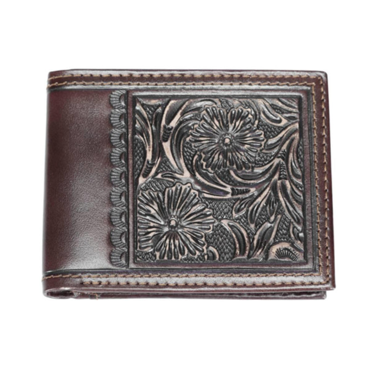Justin Men's Leather Bifold Floral Embossed Wallet Money Clip