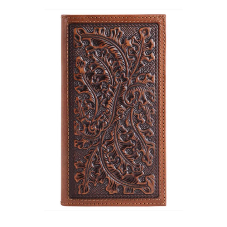 Justin Men's Leaf Embossed Leather Rodeo Brown Wallet Money Clip