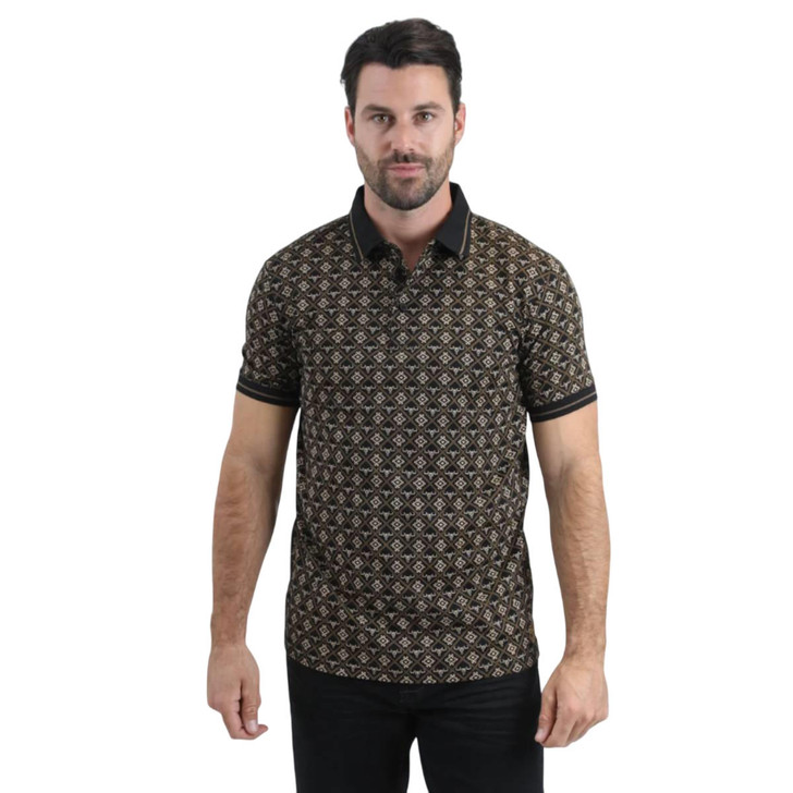 Platini Men's Modern Fit Stretch Performance Polo Black Short Sleeve T-Shirt Tee