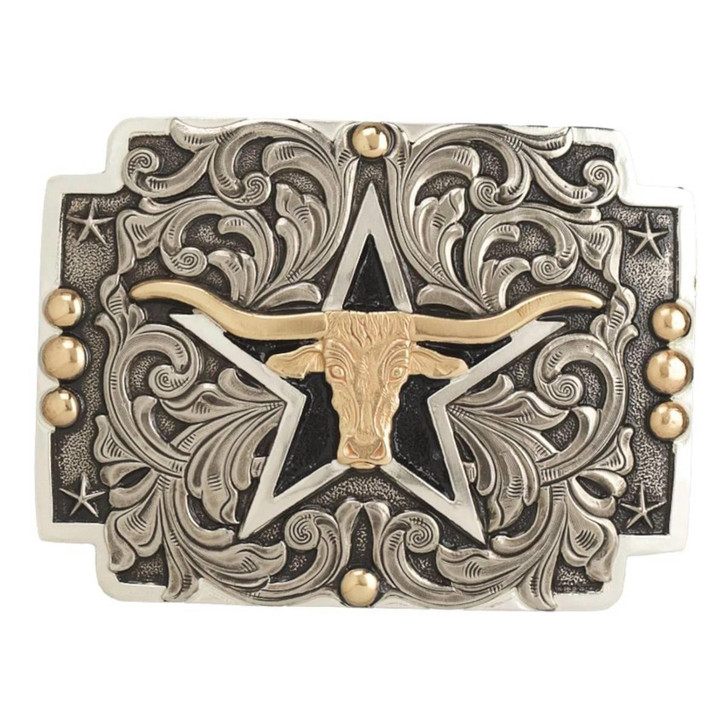 Crumrine Unisex Longhorn Black Painted Star Silver Belt Buckle