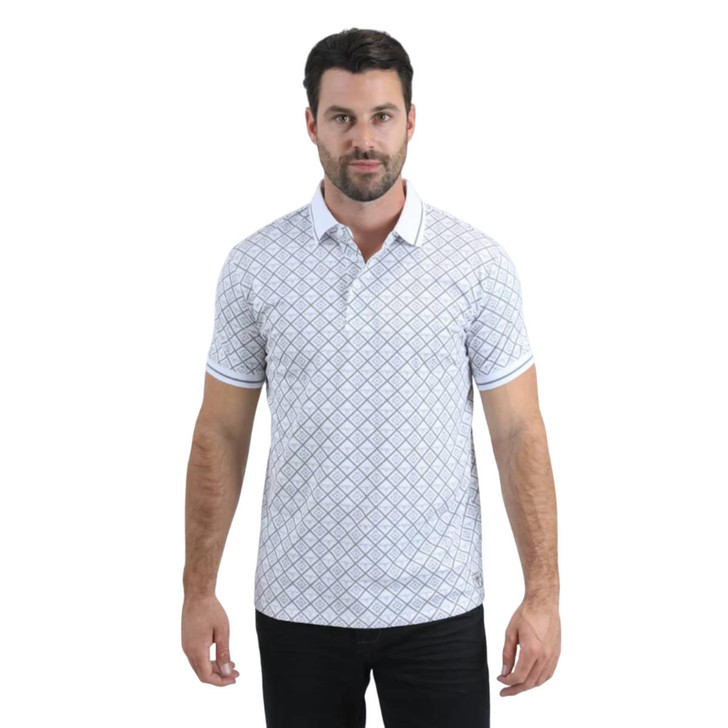 Platini Men's Modern Fit Stretch Cotton Polo White Short Sleeve T-Shirt Tee
