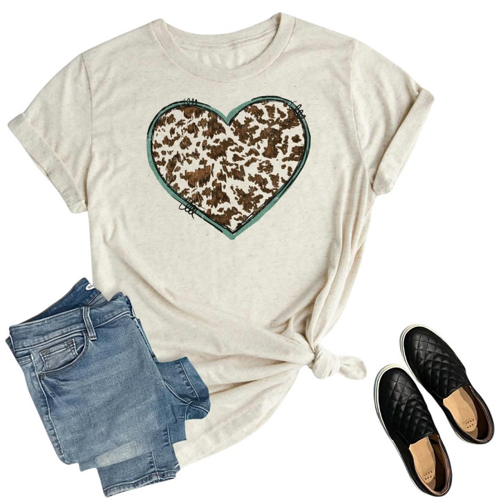 The Way Down South Unisex Turquoise Cowhide Heart Oat Short Sleeve T-Shirt Tee