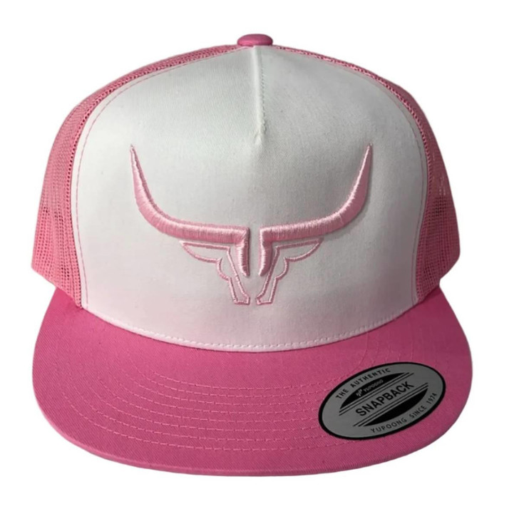 Steel Horn Unisex Basic Logo Pink & White & Pink Mesh Back Snapback Hat