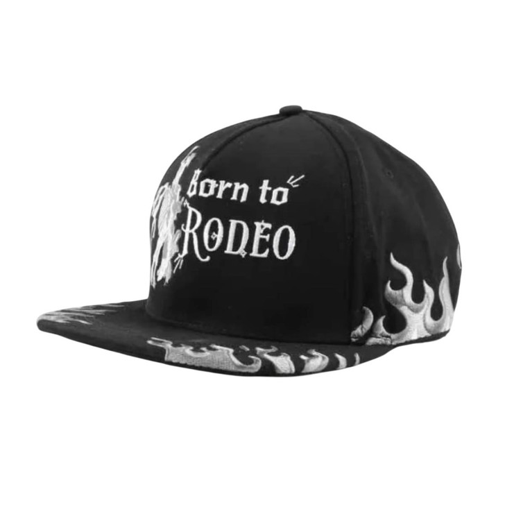 Puro440 Unisex Born To Rodeo Wild Flames Edition Black Snapback Patch Cap Hat