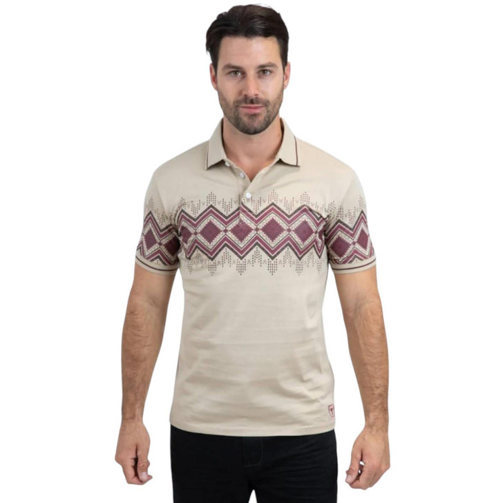 Platini Men's Modern Fit Stretch Cotton Polo Beige Short Sleeve T-Shirt Tee