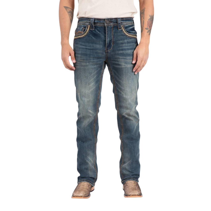 Platini Men's Holt Mid Blue Slim Boot Cut Denim Jean