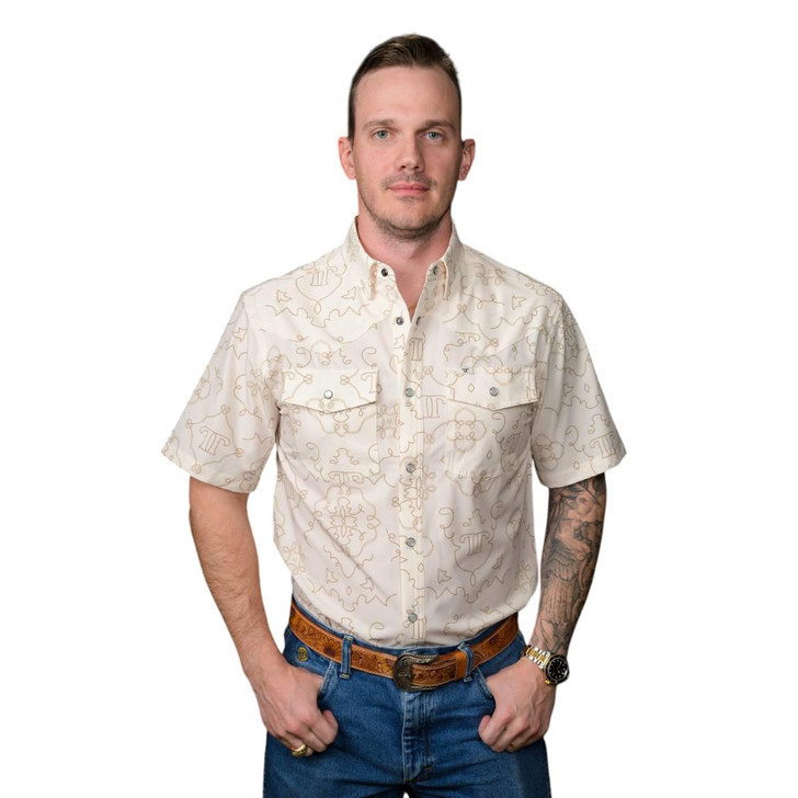 Ferrell Men's The Carson In Beige Short Sleeve Snap Shirt