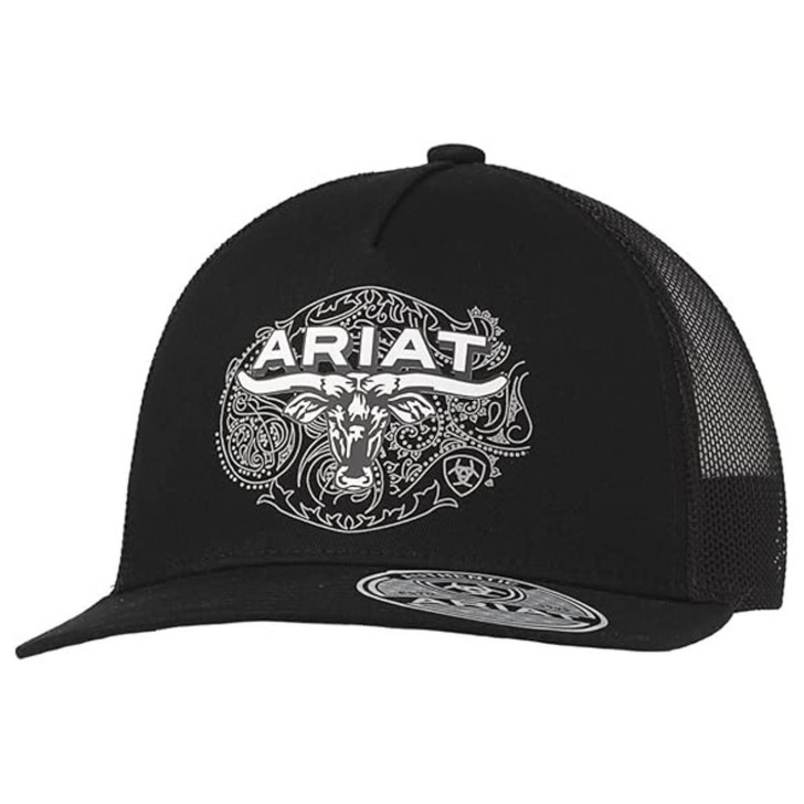 Ariat Unisex Paisley Longhorn Black Mesh Back Snapback Patch Cap Hat