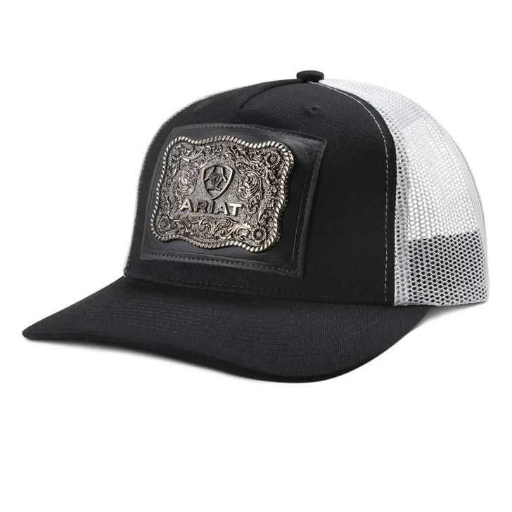 Ariat Unisex Buckle Black & White Mesh Back Snapback Patch Cap Hat