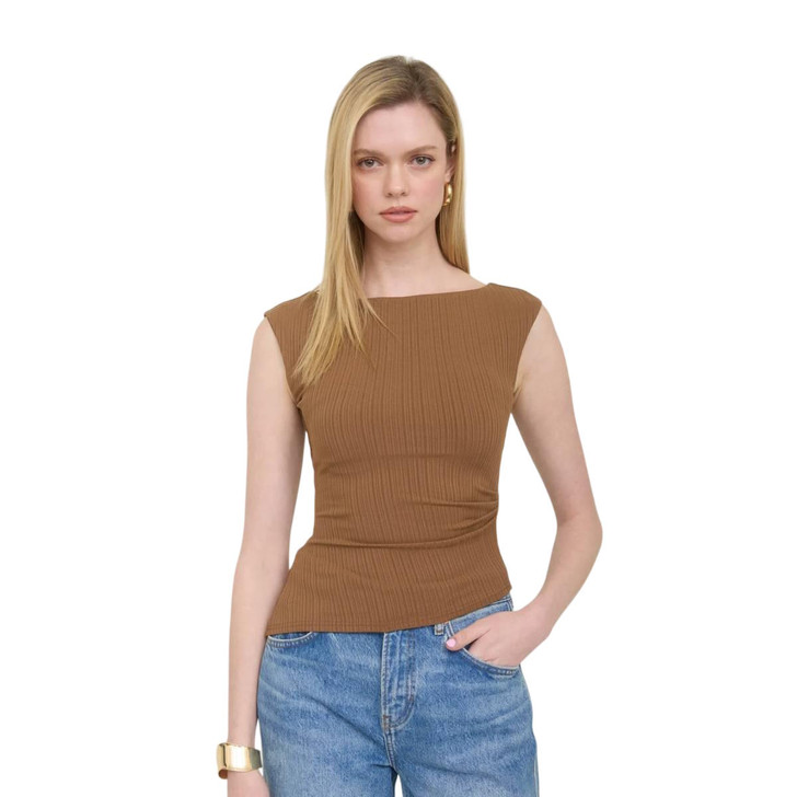 Blu Pepper Women's Asymmetrical Hem Boat Neck Sleeveless Sweater Knit