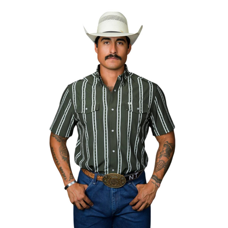 Ferrell Men's The Tucker In Green Short Sleeve Snap Shirt