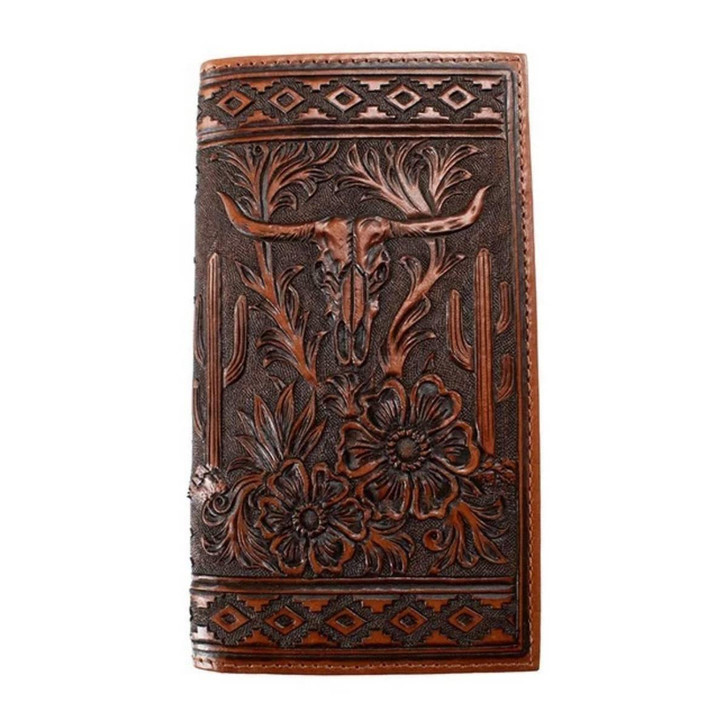 Nocona Men's Rodeo Longhorn Flower Brown Wallet Money Clip
