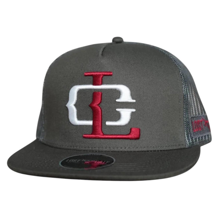 Lost Calf Unisex LC Logo Flat Charcoal Mesh Back Snapback Patch Cap Hat