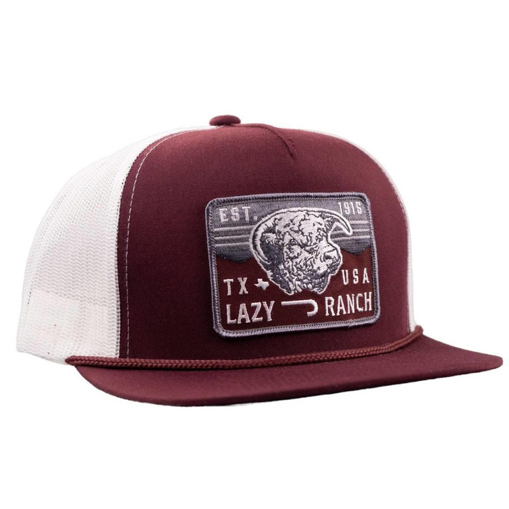 Lazy J Ranch Wear Unisex Red Rock Maroon & White Mesh Back Snapback Patch Cap Hat