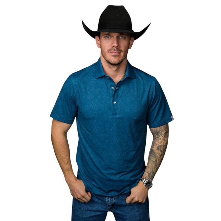 Ferrell Men's The Micro Carson Pearl Snap Polo Blue Short Sleeve T-Shirt Tee