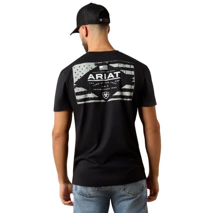 Ariat Men's Lockup Flag Painted Black Short Sleeve T-Shirt Tee