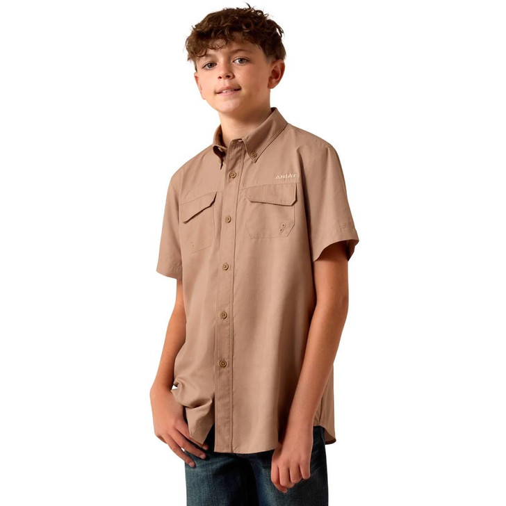 Ariat Boys Southwestern Print VentTek Classic Fit Khaki Short Sleeve Shirt