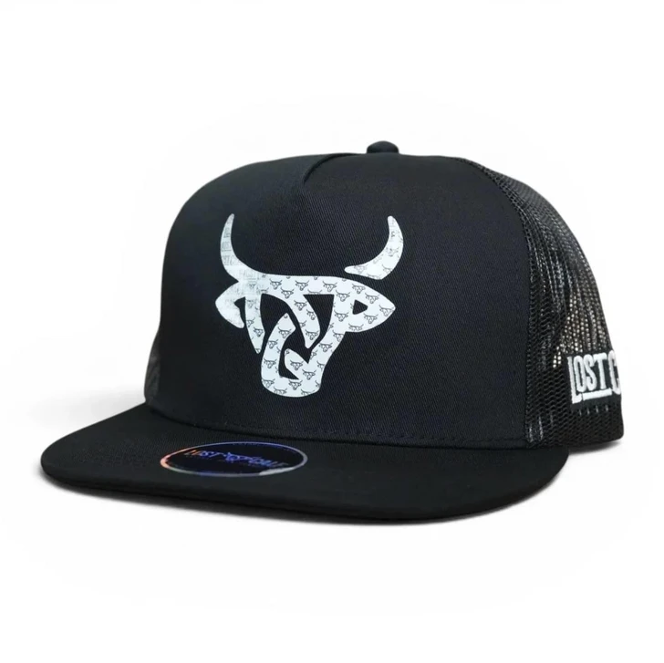 Lost Calf Unisex Hologram Flat Black Mesh Back Snapback Patch Cap Hat
