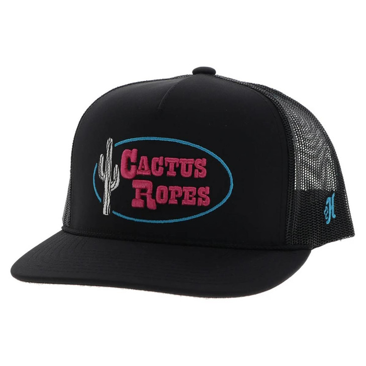 Hooey Unisex Cactus Ropes Trucker Black & Pink Mesh Back Snapback Patch Cap Hat