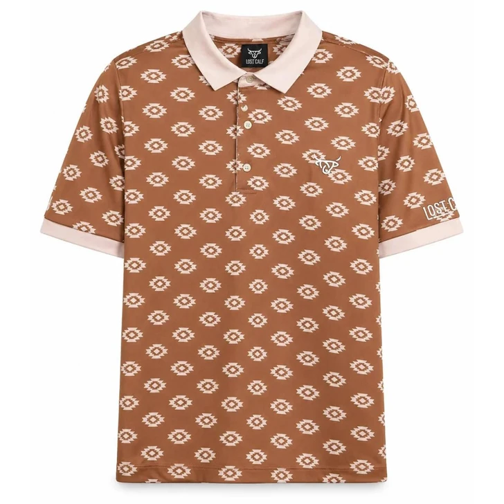 Lost Calf Men's Waco Performance Polo Brown Short Sleeve T-Shirt Tee