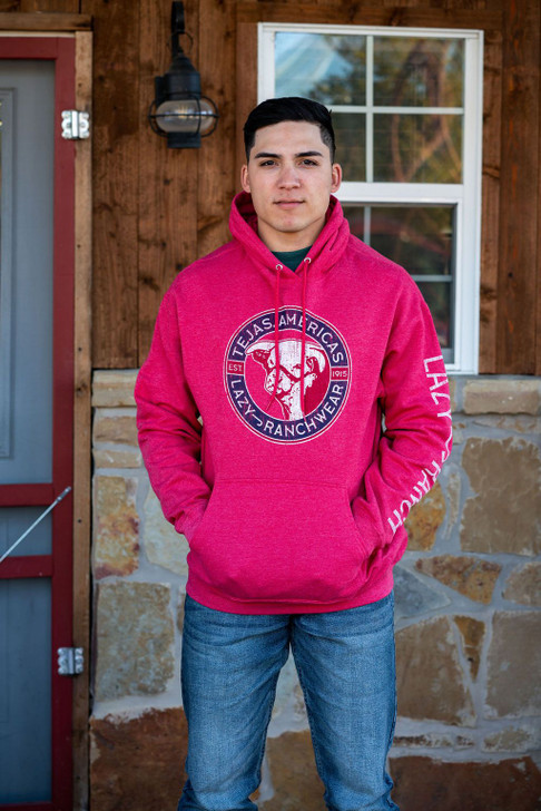 Lazy J Unisex Ranch Wear Tejas Hereford Heather Red Long Sleeve Hoodie -  HDHRTEJAS