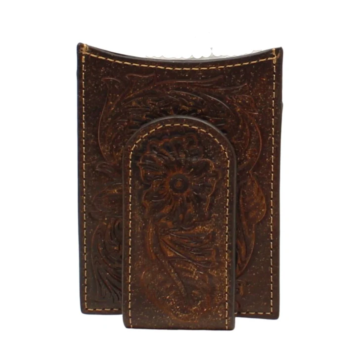 Ariat Unisex Floral Embroidery Dark Brown Wallet Money Clip