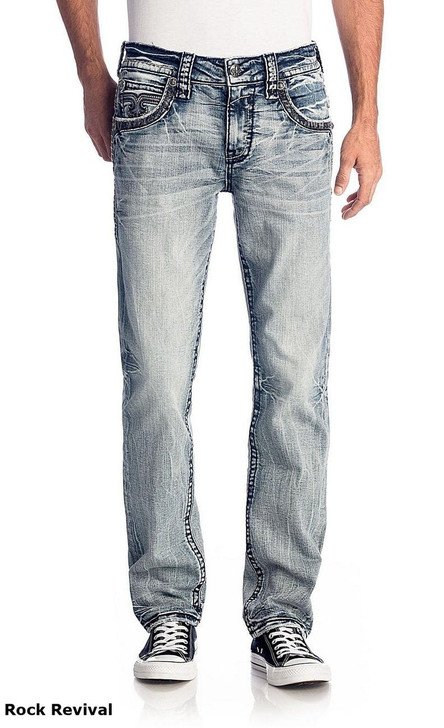 Rock Revival Men's Woodley J200 Straight Denim Jeans  - TJ3552-J200R - 32 Size