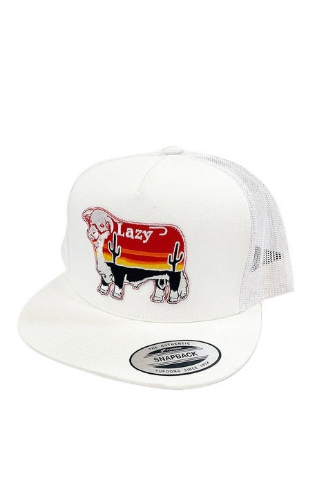 Lazy J Large Sunrise Whtwht4lsun - Cap Hat White Snapback Trucker Patch