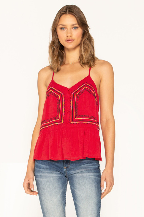 Miss Me Women's Embroidered   Ruffle V Neck Top - MT0127T