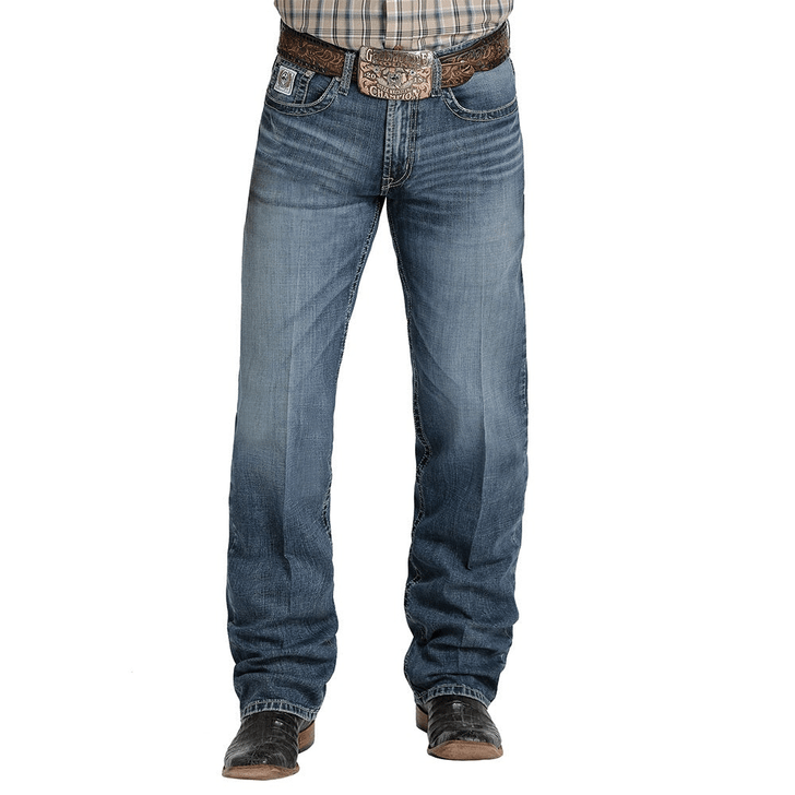 Cinch Men's White Label Medium Stonewash Performance Stretch Relaxed Straight Denim Jeans - MB92834045 - 30