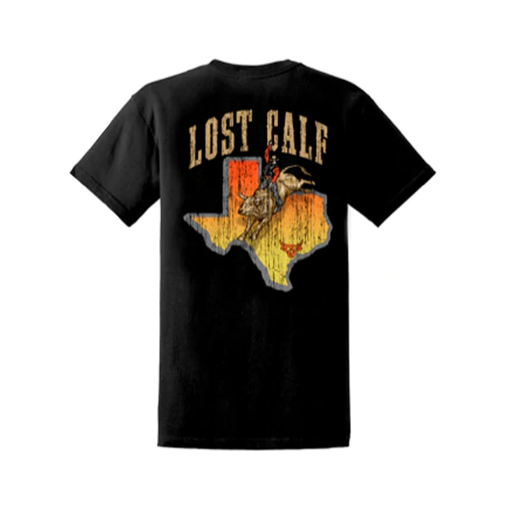 Lost Calf  Unisex Texas Rodeo Crew Neck Short Sleeve T-Shirt Tee - TXRT-BLK