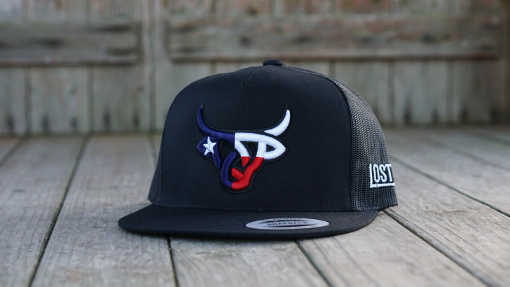 Lost Calf Texas Bull Mesh Back Snap Back Baseball Cap Patch Hats - LTXB-BLK