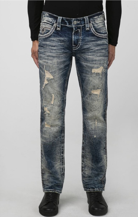 Rock Revival Men's "Brave J200" Straight Denim Jeans - RP3713J200R - 32"