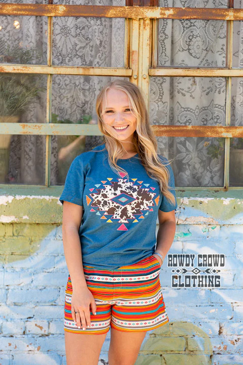 Rowdy Crowd Women's Austin Aztec Short Sleeve T-Shirt Tee - RAUS-NVY